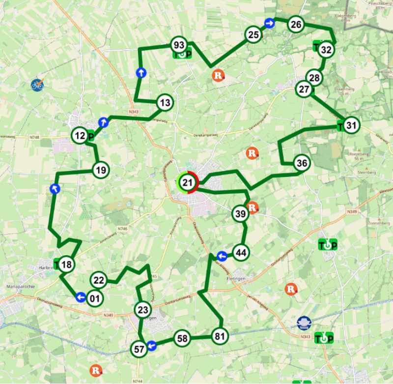 Fietsroute - Tubbergen - Albergen - Geesteren - Vasse kaart